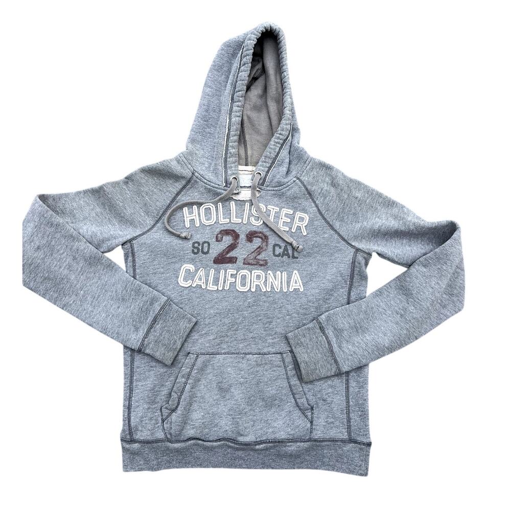 Hollister Gray Distressed Hoodie Vintage Sweatshirt, Women's M